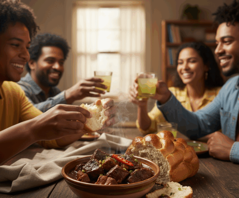 family eating pepperpot